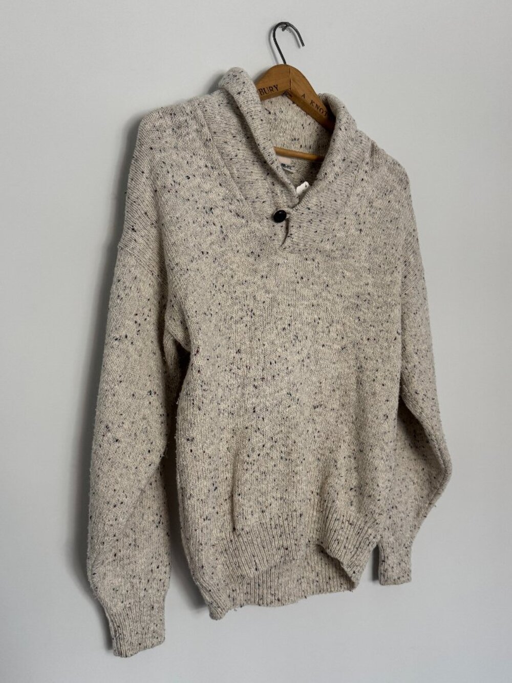 Vintage 90s Northern Reflections Sweater | Cream Speckled Button Collar Wool S - Picture 5 of 9